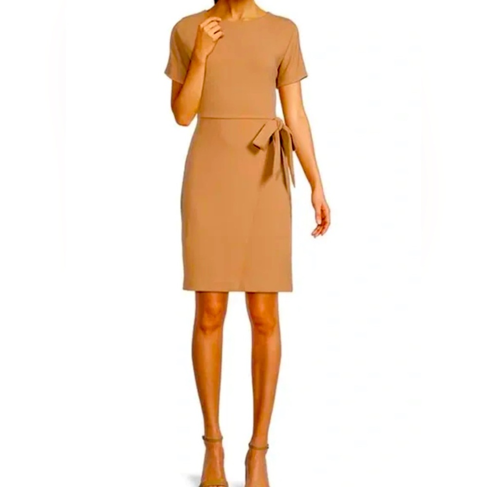 Gibson Latimer Faux Wrap Midi Dress Size Small Camel Work Office Career
